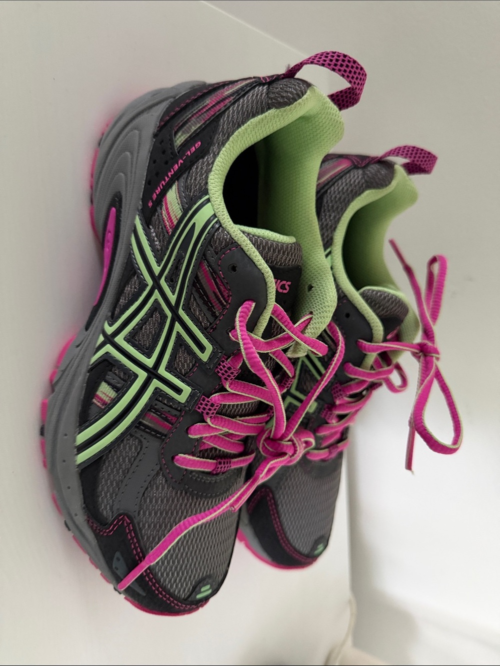 Asics girls Athletic Shoes in Gray, Pink & Lime
